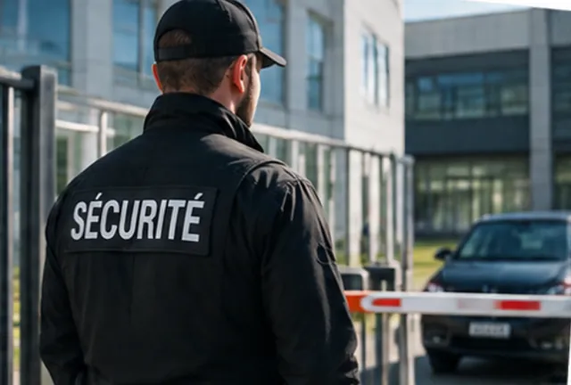 Agent de sécurité contrôlant l’accès d’un site d’entreprise